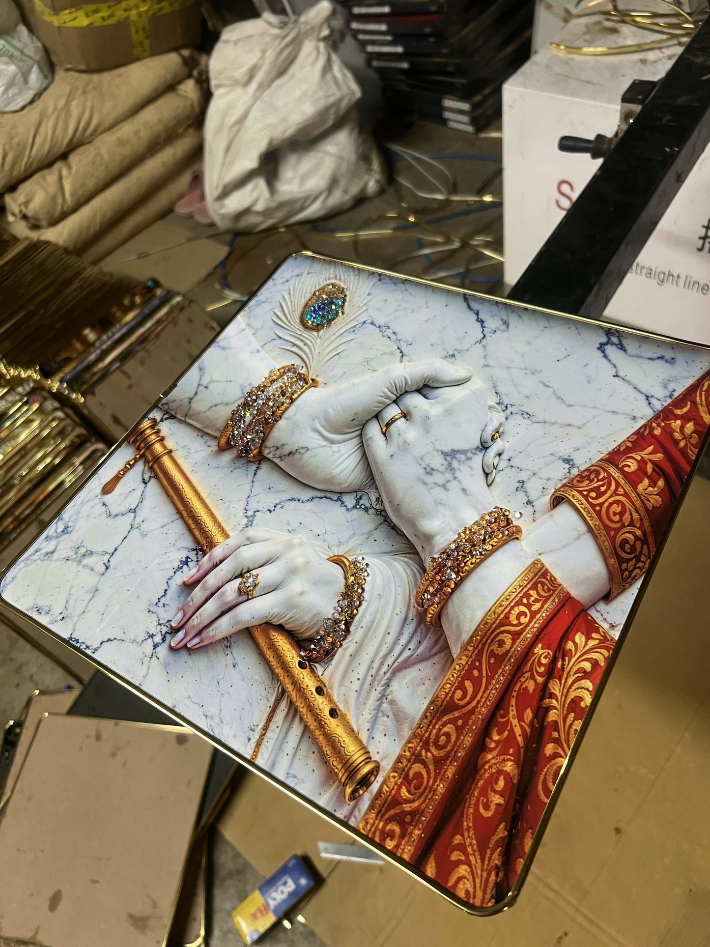 3D Radha Krishna Crystal Wall Art Decorative Frame (12x12 Inch)