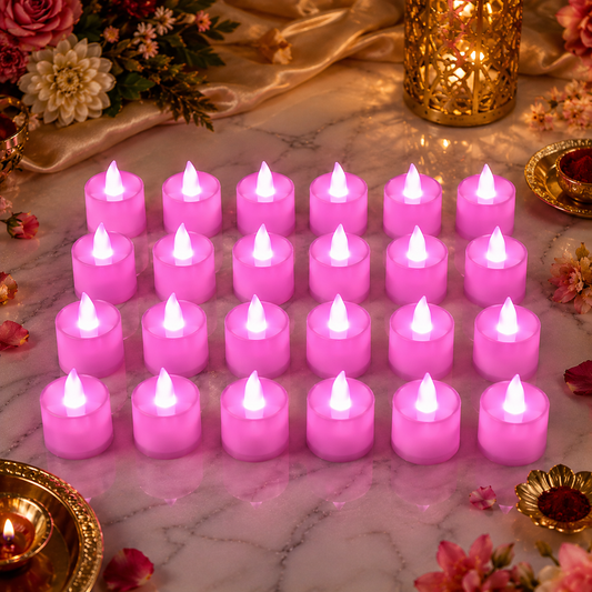 Pink Flameless LED Tealights – Safe Decorative Candles (24 Pcs) | Styleva