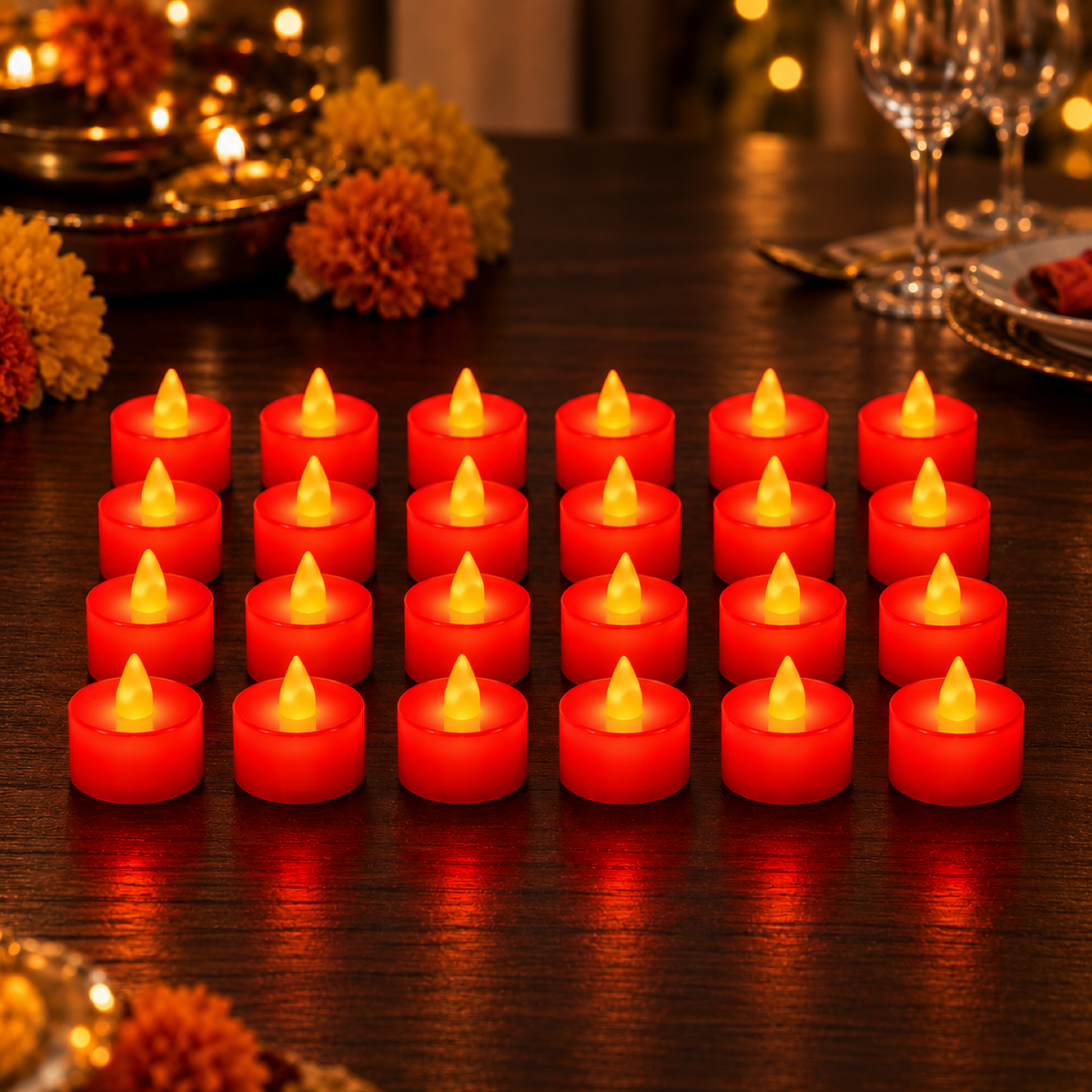 Red LED Flameless Tealight Candles – Safe & Smokeless Ambiance