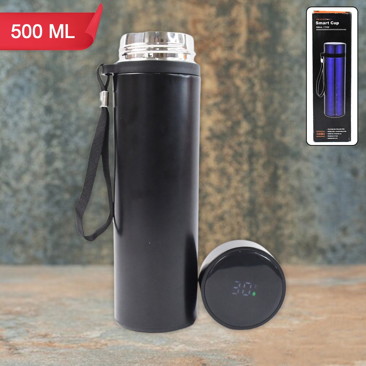 Double Wall Stainless Steel Water Bottle screen smart temperature display (500ml)