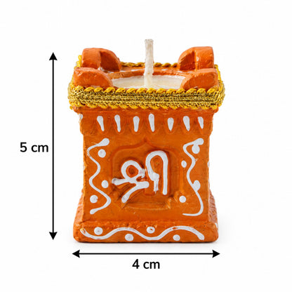 Tulsi-Shaped Decorative Clay Wax Diyas with Painted Details (4 Pc)