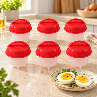 Silicone Egg Steamer Mould Cups with Removable Red Lids (6 Pc)