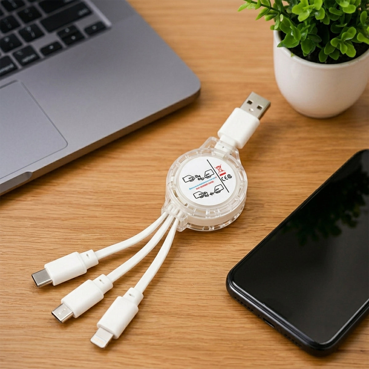 Retractable USB Charging Cable with Type-C, Micro USB and Lightning (3 in 1)