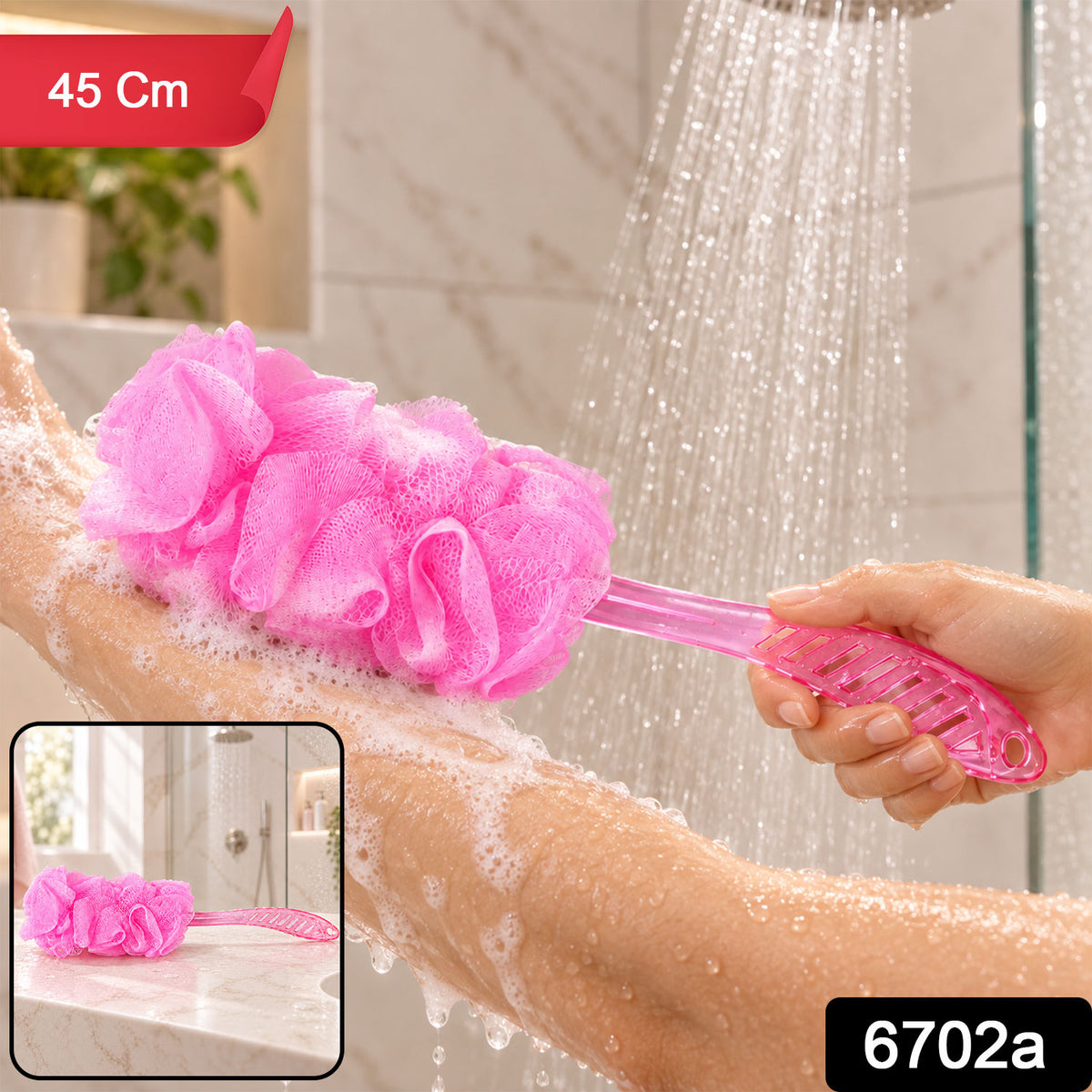 Long Handle Back Scrubber for Bathroom Shower, Body Loofah Brush 45 Cm (1 Pc)