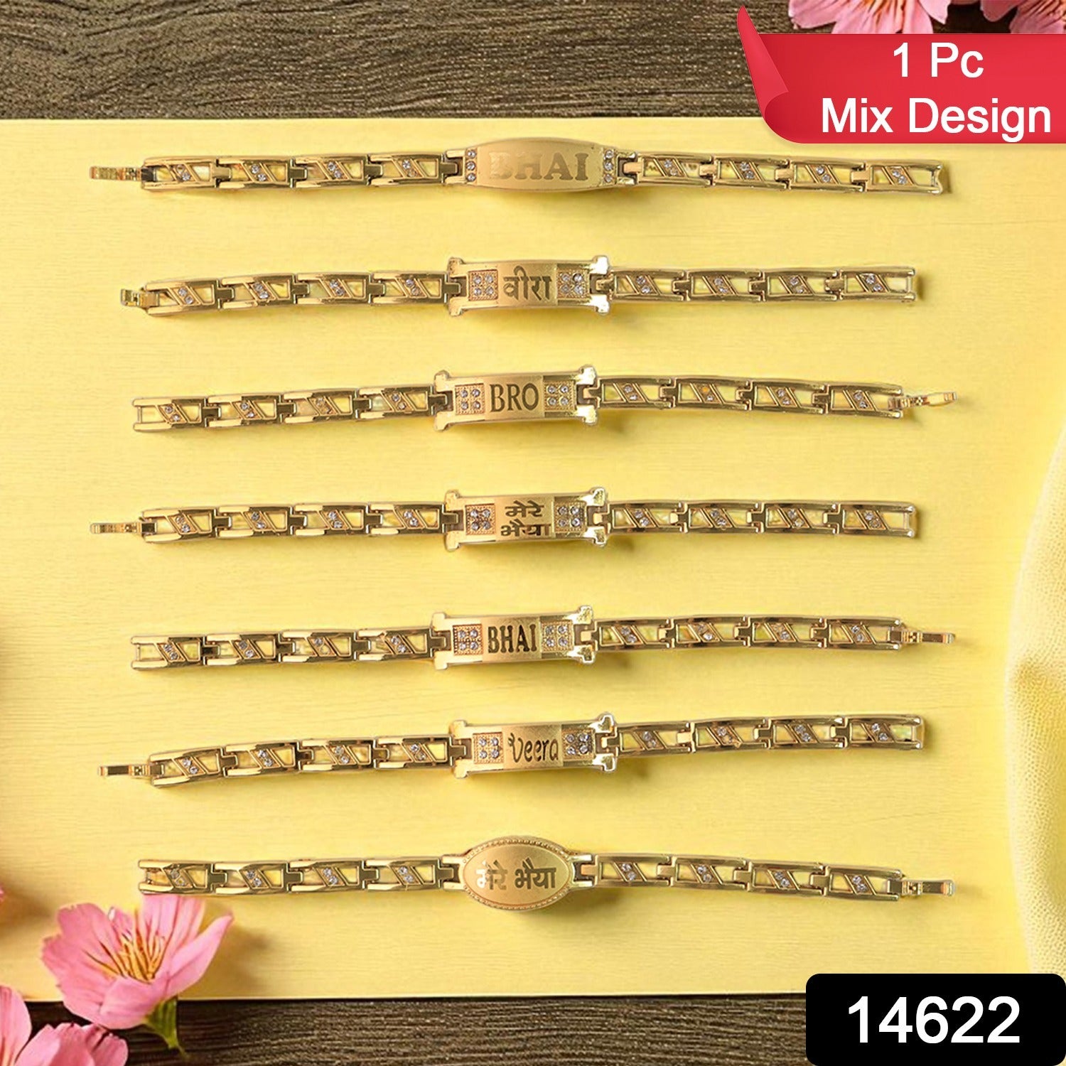 Metal Rakhi Bracelet for Brother Chain Rakhi With Wording (Mix Design /1 Pc)