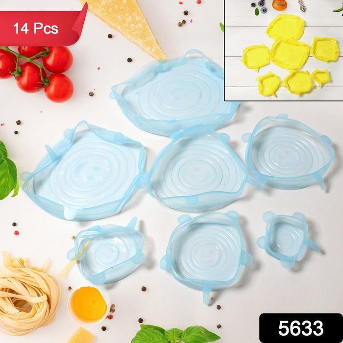 5633 Silicone Stretch Lids, Reusable Durable Food Storage Covers for Bowls, Fit for Different Sizes & Shapes of Container, Dishwasher & Freezer Safe - Set of 14