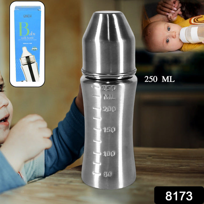 8173 Ganesh Stainless Steel Baby Feeding Bottle, Milk Bottle for New Born / Infants / Toddler Up to 3 Years, BFA Free (250 ML Approx)