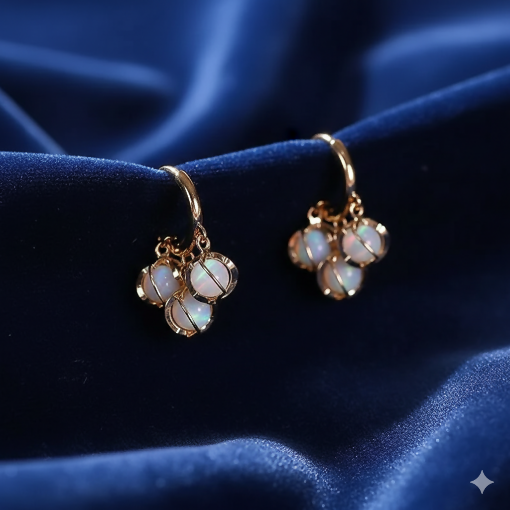 Packaging for gold-plated opal cluster hoop earrings