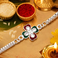 Tricolor Enamel Rakhi, Elegant Floral Design for Rakshabandhan