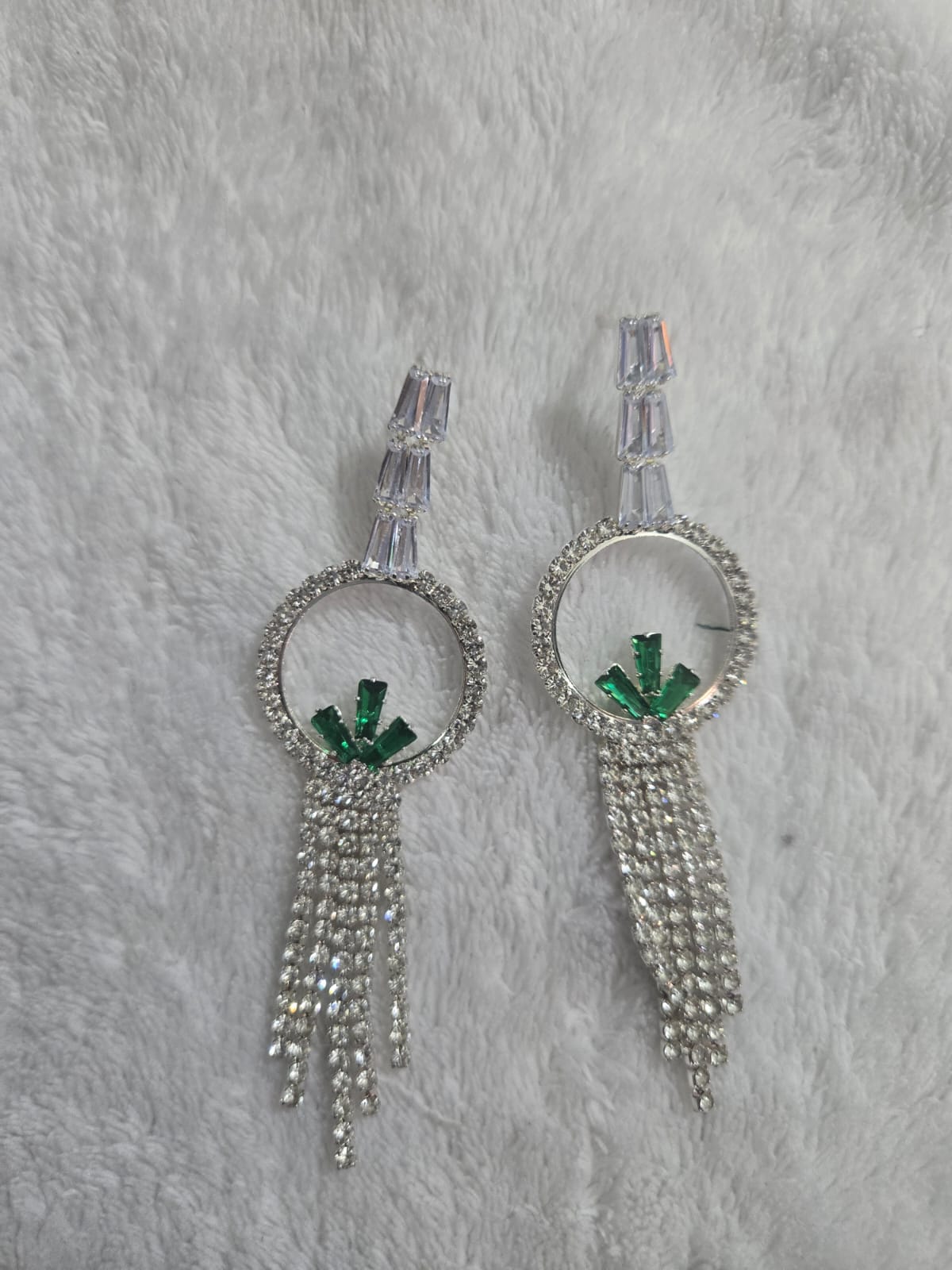 Green Stone Crystal Dangle Earrings for Women Party Wear Stylish Jewellery