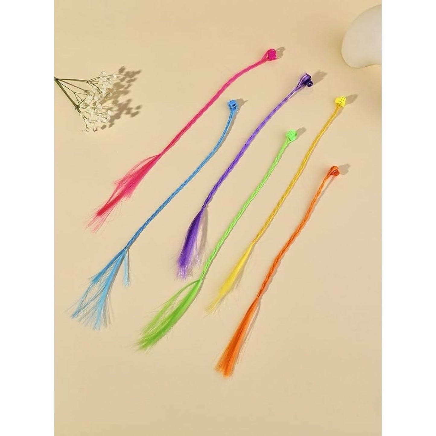 Kids Hair Braid Extensions with Clips | Fun Party Hair Accessories Pack of 6