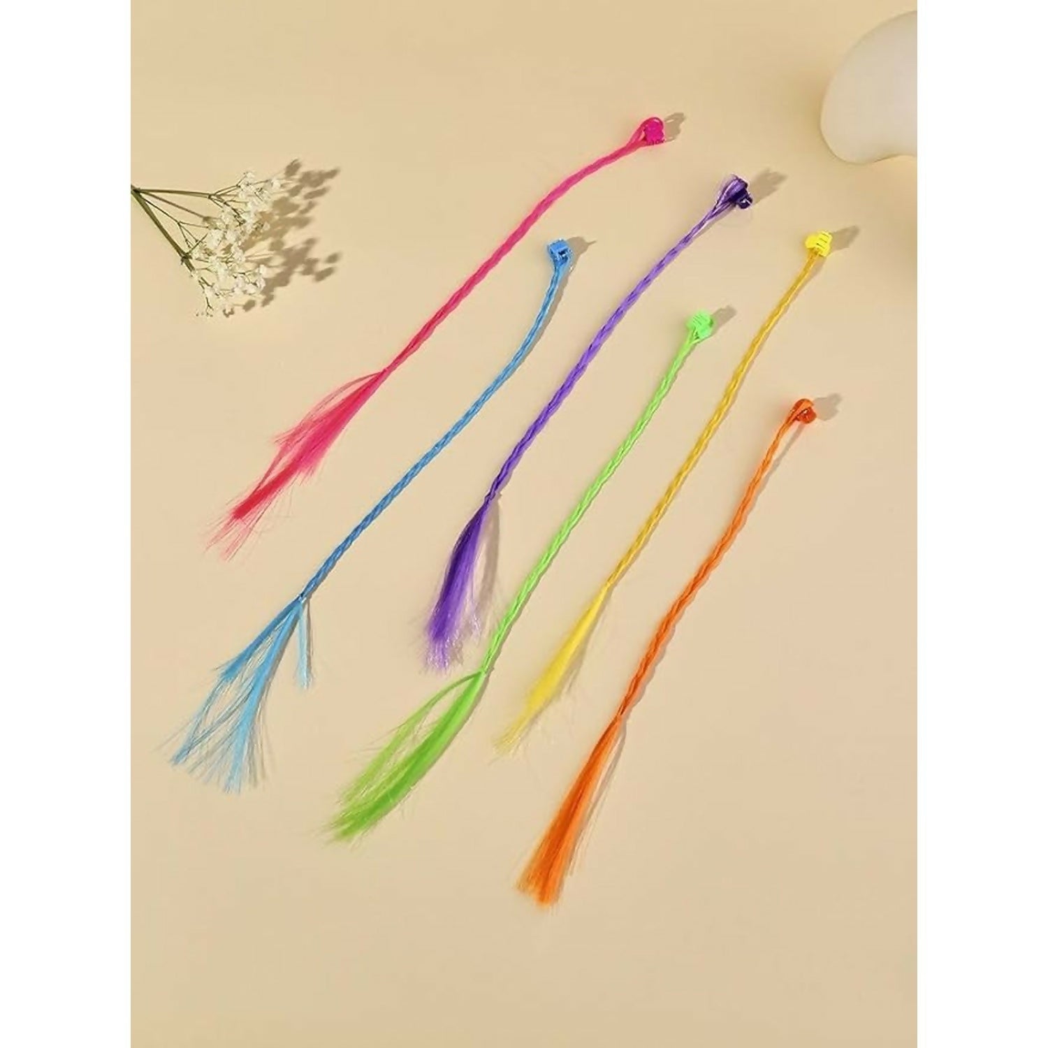 Kids Hair Braid Extensions with Clips | Fun Party Hair Accessories Pack of 6