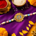 Bold Rakhi featuring Shri Plaque, ornate frame and plaque look for Festive Display