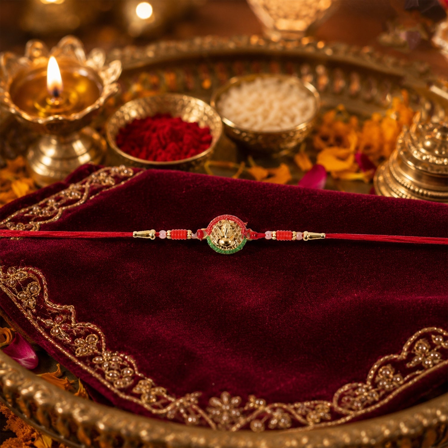 Mini Lord Ganesha Rakhi Elegant Traditional Festive Accessory (5pcs)