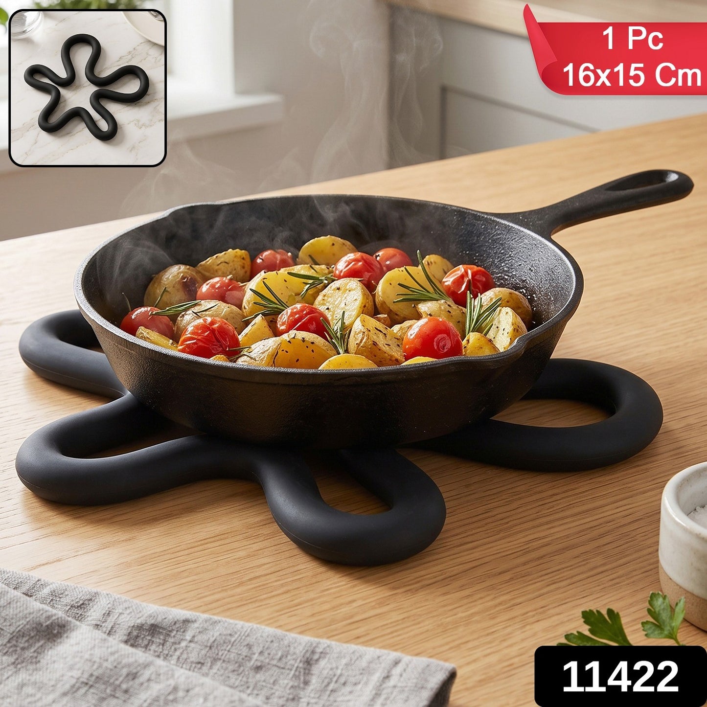 Silicone Flower Shape Hot Pot Holder Trivet Mat 16x15 Cm for Kitchen (1 Pc)