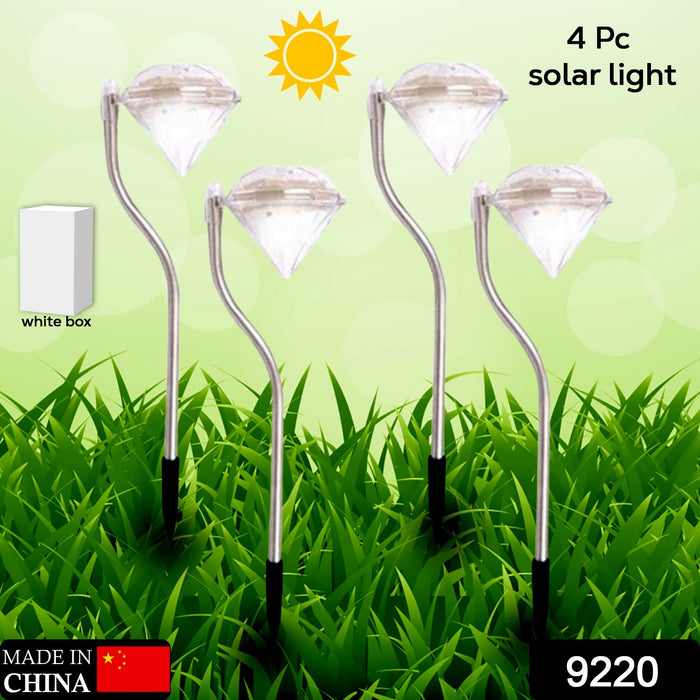 9220 Diamond Shaped Solar Powered Stake Lights, Waterproof Outdoor Solar Power Lawn Lamps Led Spot Light Garden Pathway Stainless Steel Solar Landscape Lighting (4 Pcs Set)
