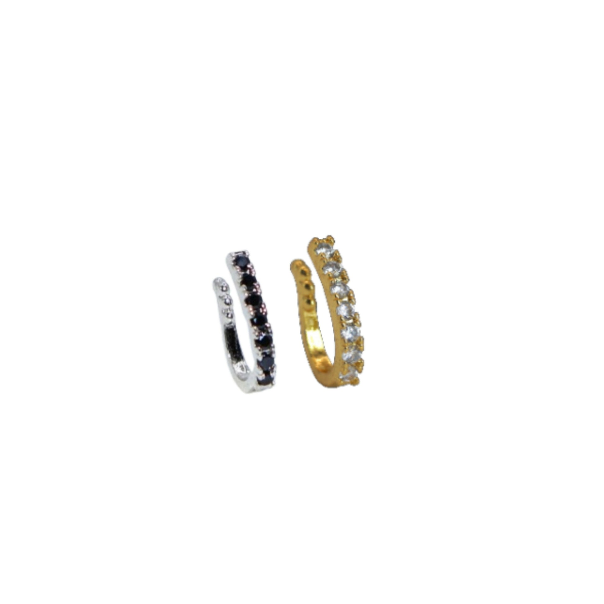 No Piercing Gold Tone Crystal Line Nose CuffCombo Pack of 2