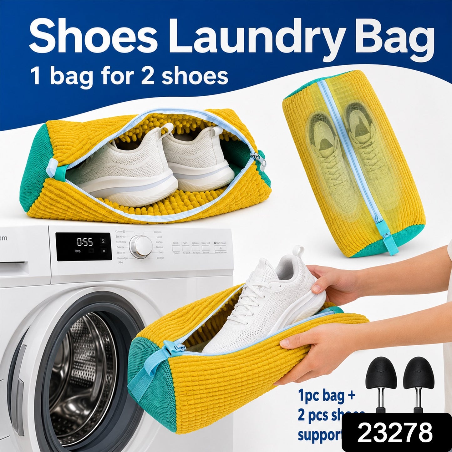 Shoe Laundry Wash Bag with 2 Shoe Support for Washing Machine (1 Set)