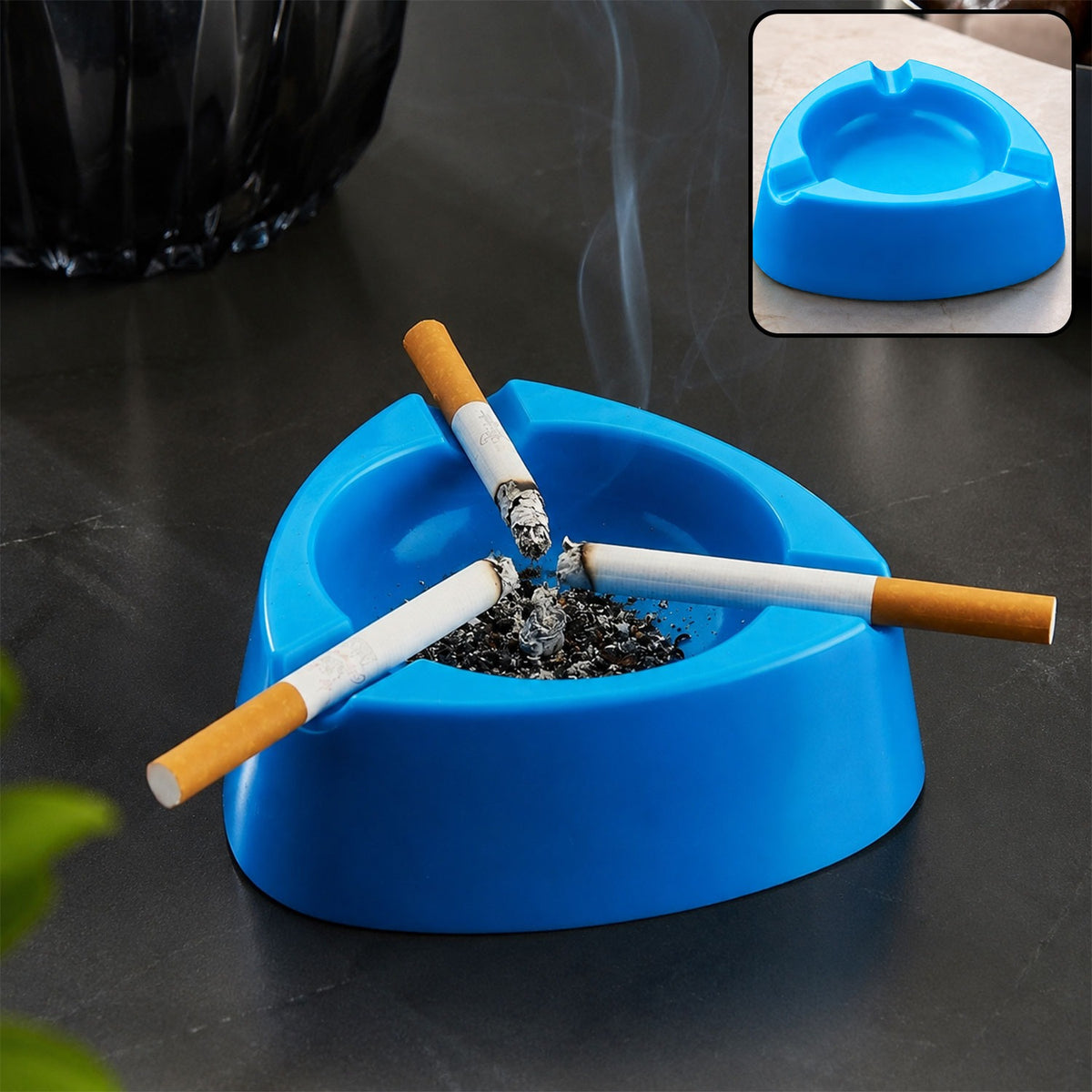 Plastic Ashtray – Durable Wide Bowl with 3 Cigarette Slots