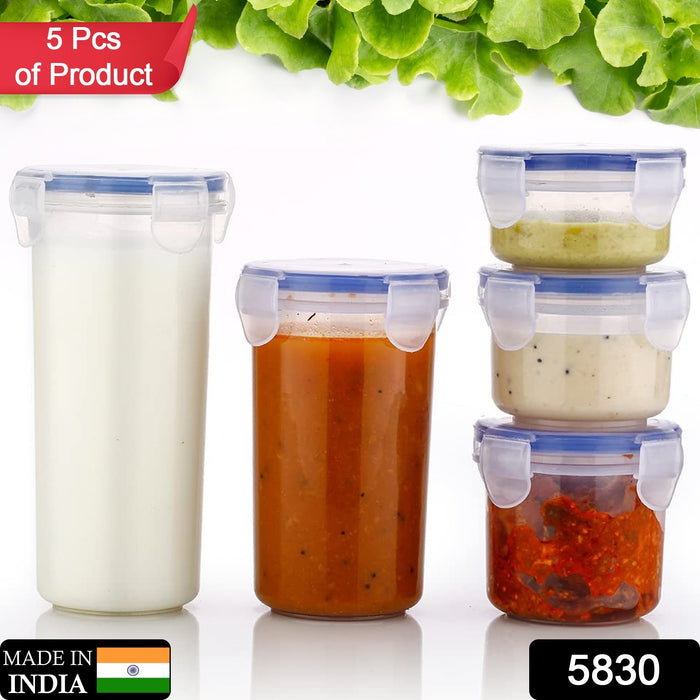 5830 Plastic Liquid Round Airtight Food Storage Container with Leak Proof Locking Lid BPA Free Container for Kitchen, 5 Pcs Set Transparent,  ( Approx Capacity 110 ml,160 ml,210 ml,400 ml,500 ml)