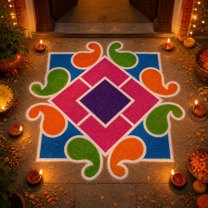 Square Shape Wooden Rangoli Stencil Board for Diwali, Pooja & Festive Floor Decor
