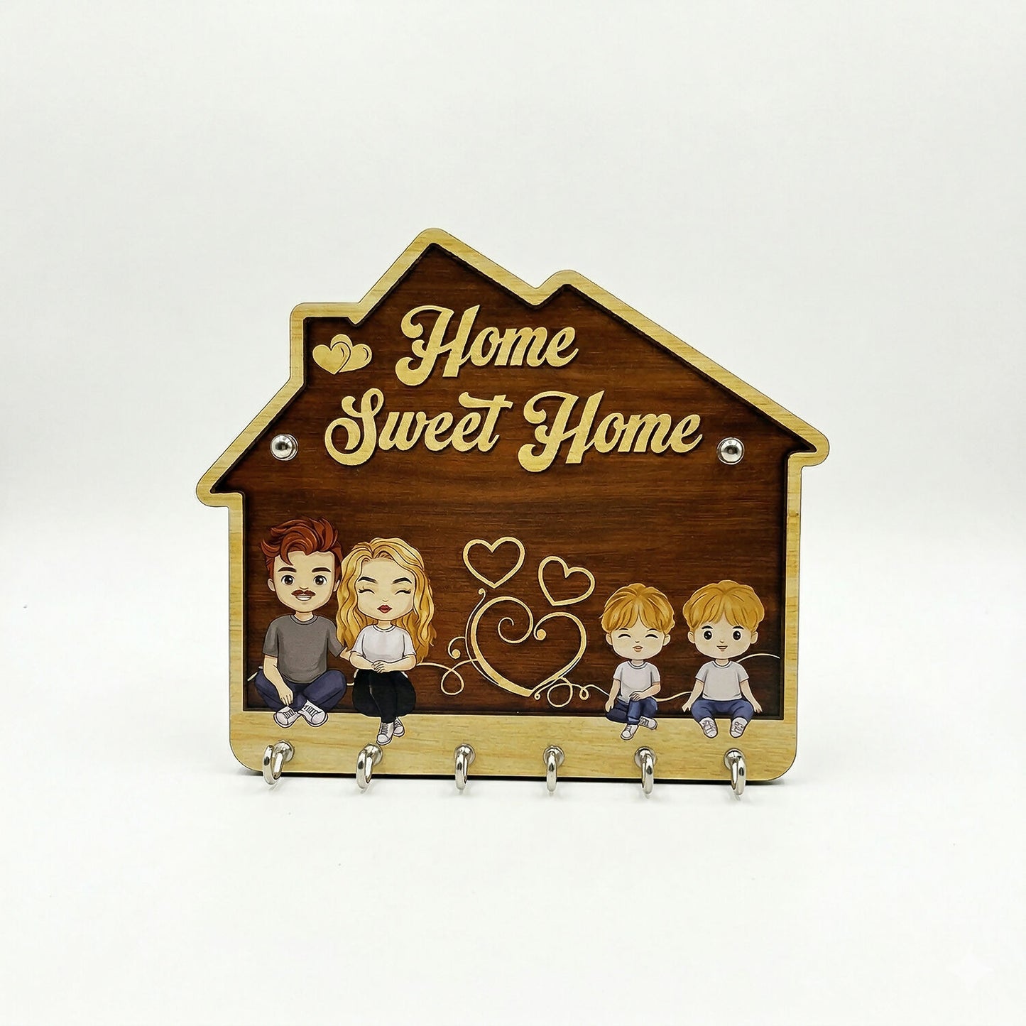 Home Sweet Home Wooden Key Holder with 5 Hooks Decorative Wall Key Stand for Home