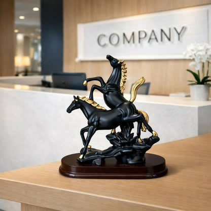 Black Elegant Double Horse Showpiece Decorative Statue for Home & Office Desk