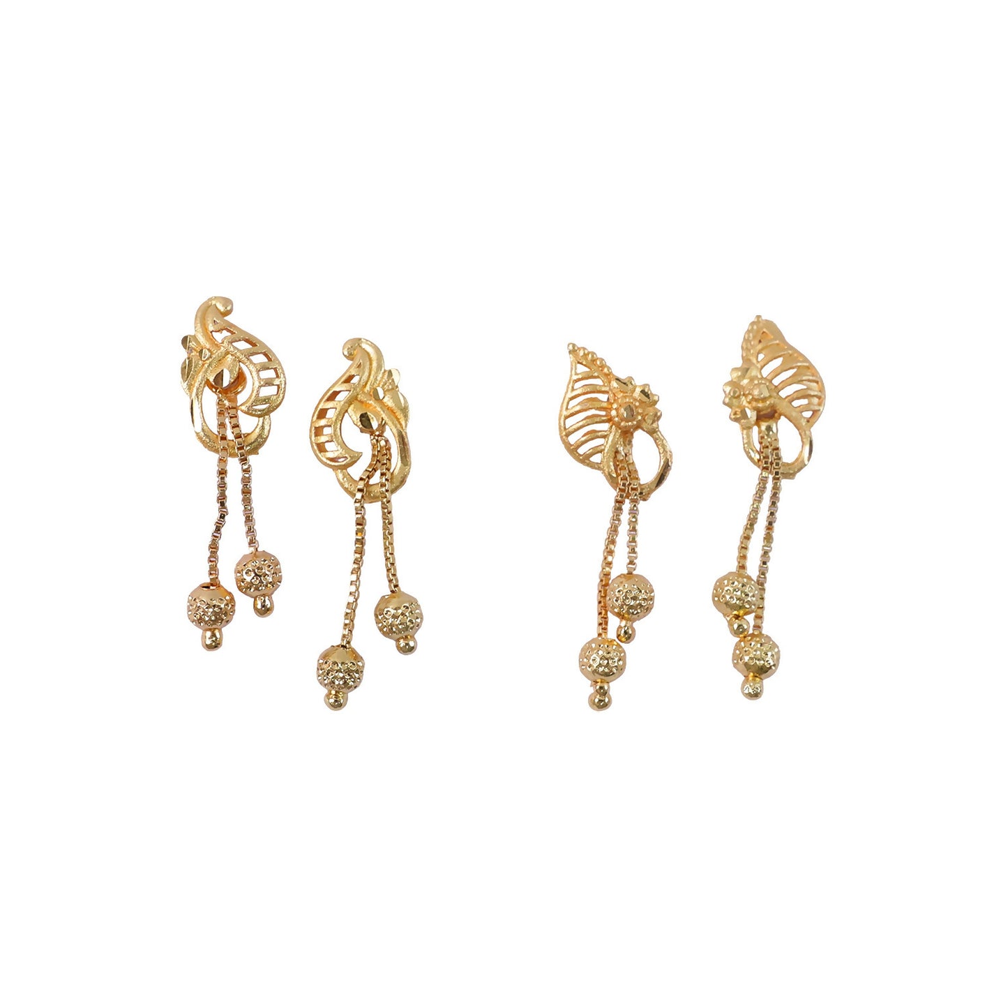 Luxury Inspired Gold Tone Designer Earrings Combo Set with Leaf and Swirl Drops (2 Pair)