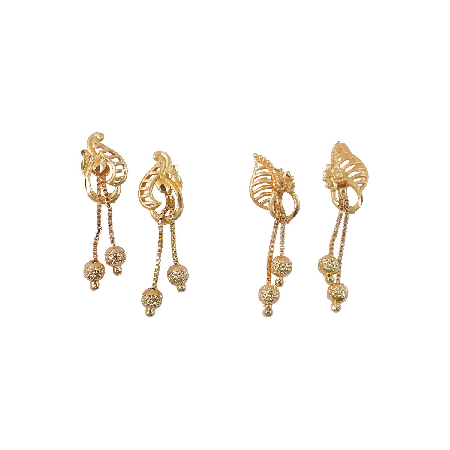 Luxury Inspired Gold Tone Designer Earrings Combo Set with Leaf and Swirl Drops (2 Pair)