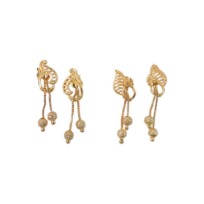 Luxury Inspired Gold Tone Designer Earrings Combo Set with Leaf and Swirl Drops (2 Pair)