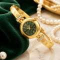 Gold Plated Bracelet Watch With Green Dial Crystal Accent Design For Women