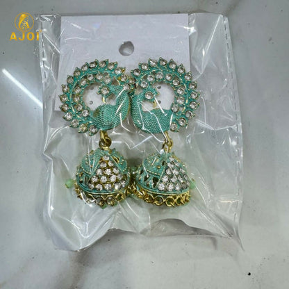 Mint green textured finish on jhumka earrings
