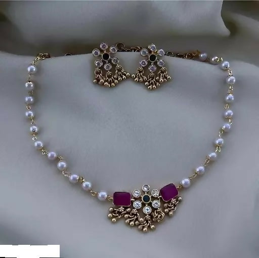 Traditional Gold-Plated Meenakari Rose Double-Pendant Necklace