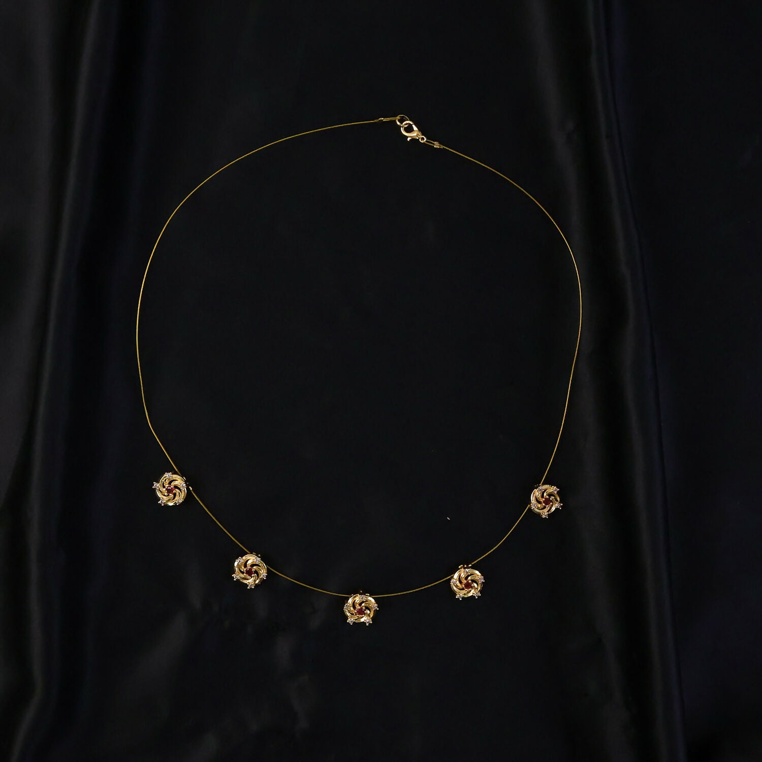 Ruby Floral Swirl Station Necklace with Diamond Detailing and Elegant Finish