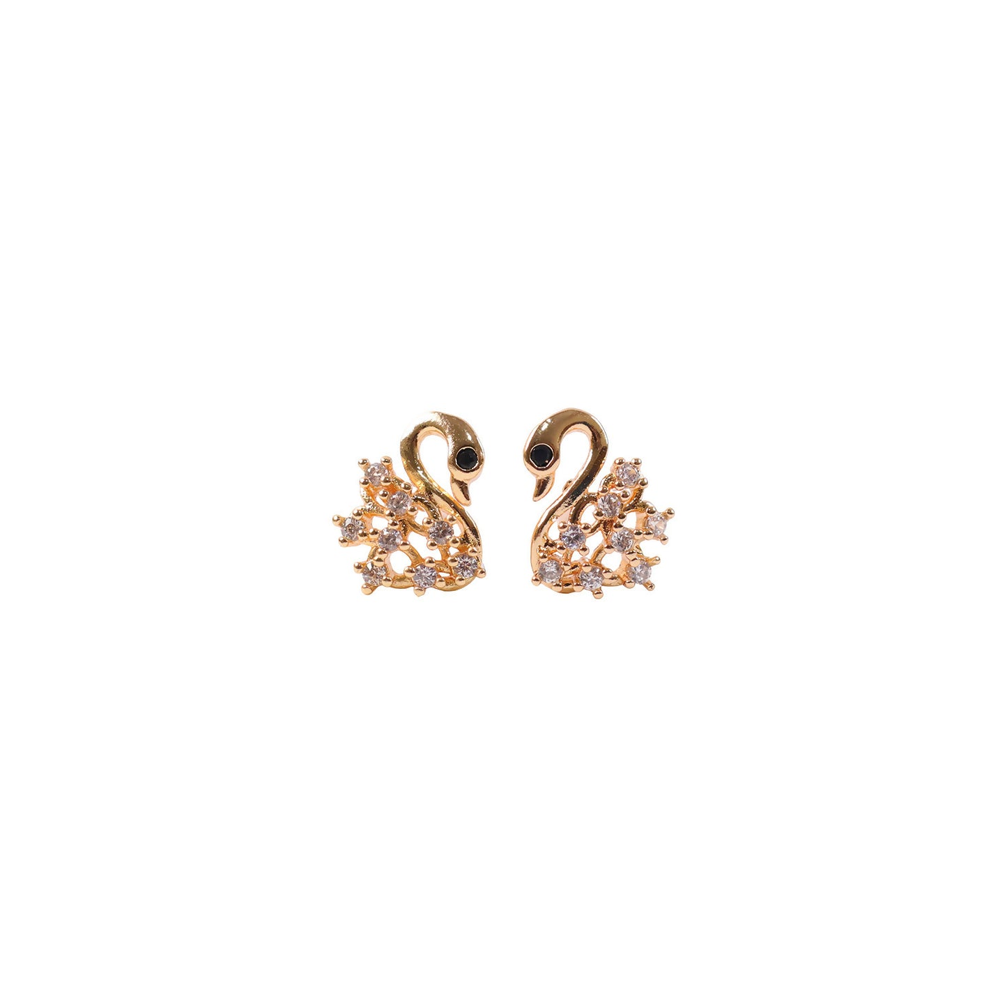 Swan shape CZ stud earrings paired with traditional Indian attire