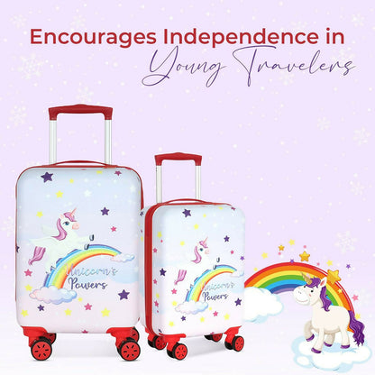Novex Unicorn Rainbow Red Travelling Kids Trolley Bags for Girls Luggage 4 Wheels ( 18 Inch)