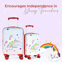 Novex Unicorn Rainbow Red Travelling Kids Trolley Bags for Girls Luggage 4 Wheels ( 18 Inch)