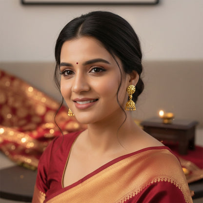 Copy of Elegant Gold Plated Floral Jhumka Earrings for Women Traditional Festive Wear