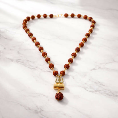 Natural 0riginal Rudraksha Bead Necklace with Trishul Pendant Spiritual Mala for Men