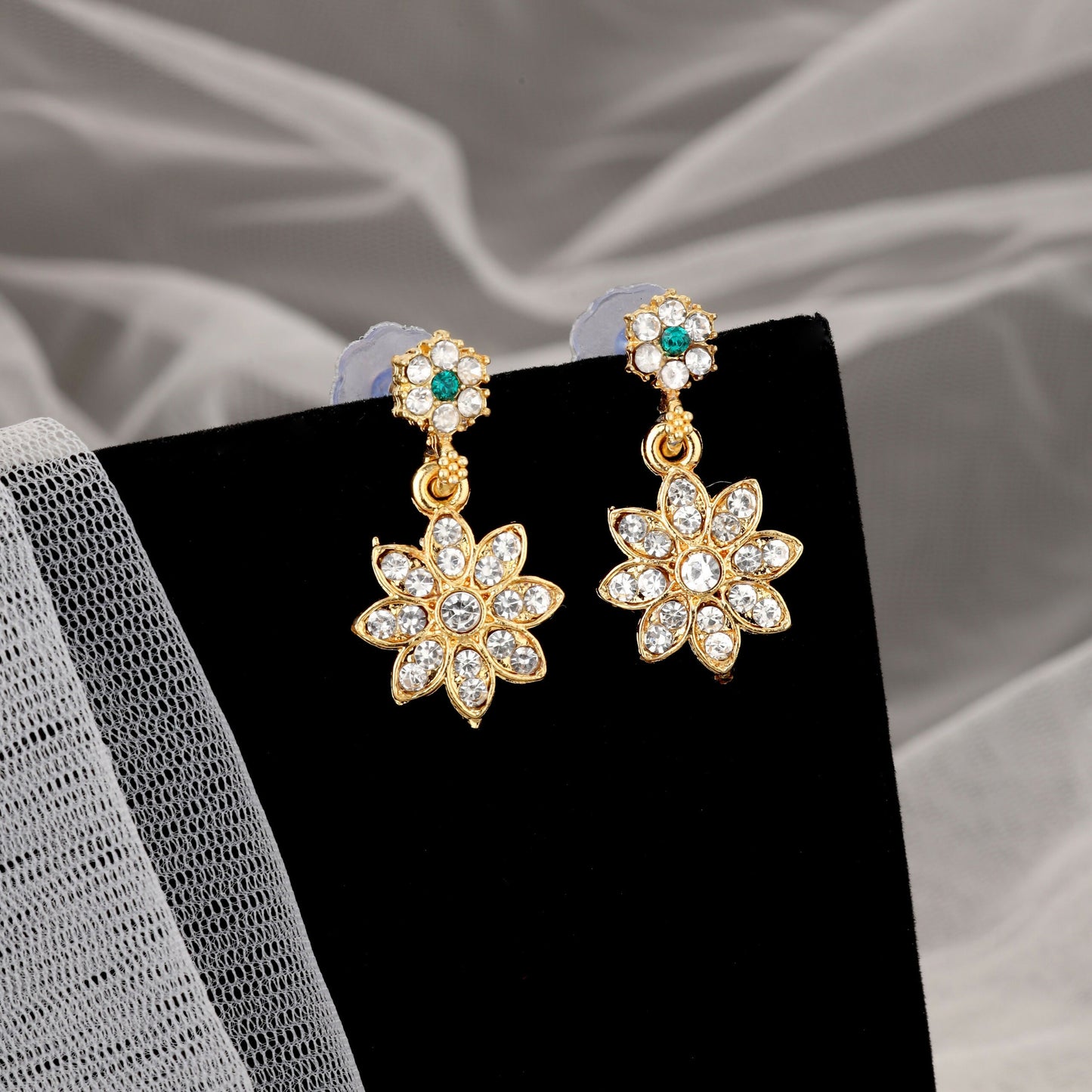 Gold-Plated Emerald Green & Diamond-Look Floral Choker Necklace Set