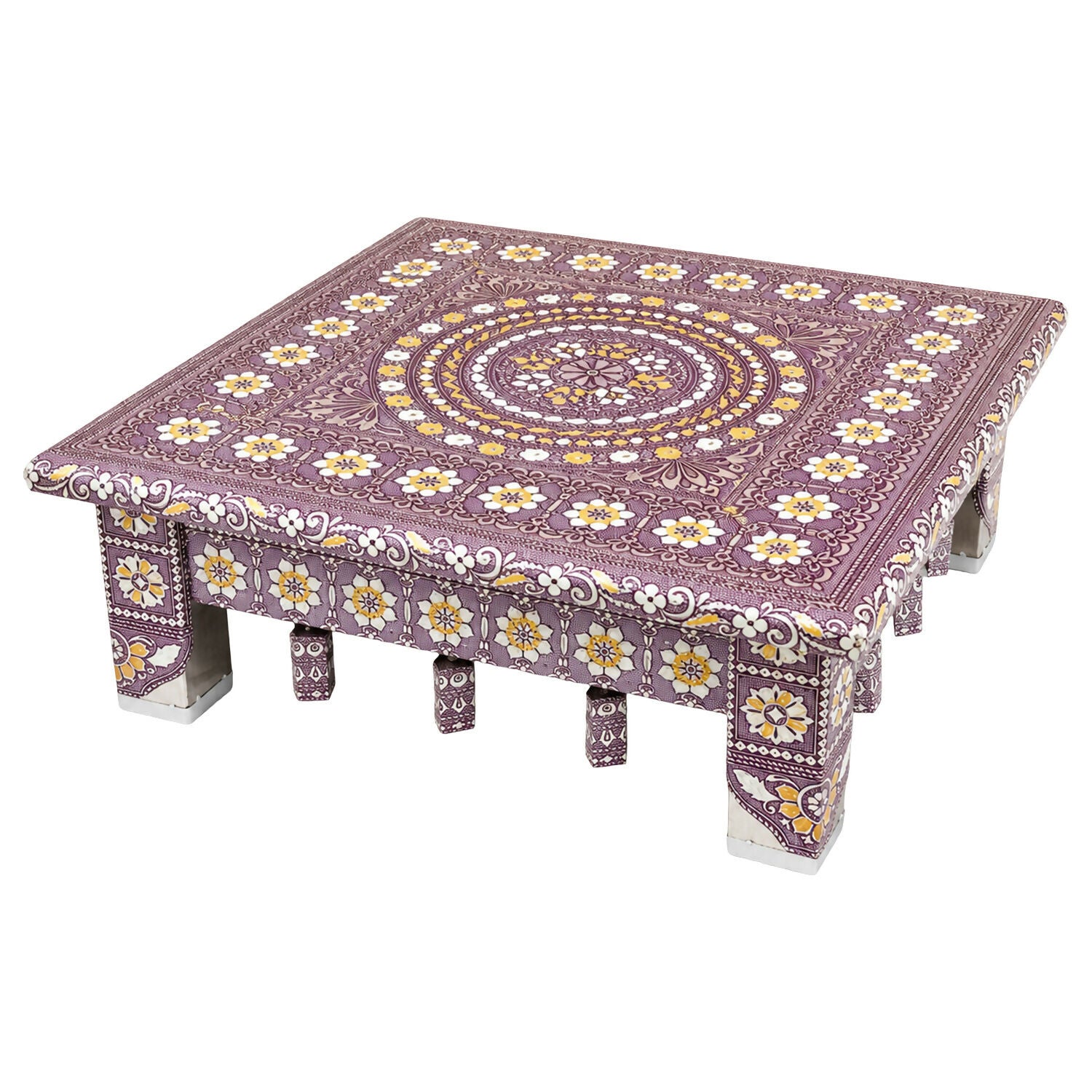 Another angle showcasing the intricate patterns on the oxidised Pooja Chowki.