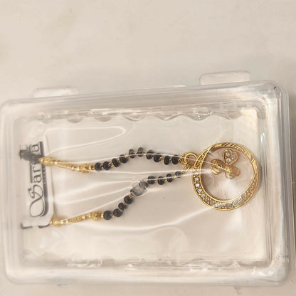 Gold-Plated AD Floral Circular Mangalsutra with Black Beads for women