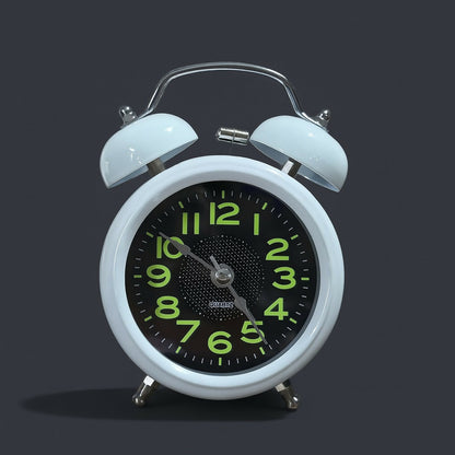White Vintage Twin Bell Analog Alarm Clock for Bedside & Study Table