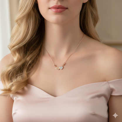 Rose Gold AD Plain Double Heart Necklace For women and girls