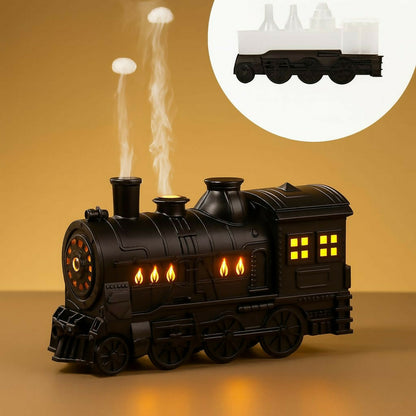 Train-Shaped Aroma Diffuser with Double Spray, Flame Lights & Timer Modes