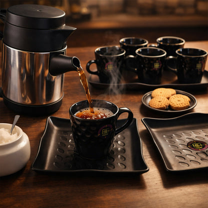 Premium Stainless Steel Tea & Coffee Serving Set with 6 Cups and Tray Set for Home & Office