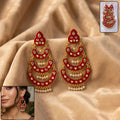 Red Layered Chandbali Earrings – Festive Pearl-Accented Jewelry