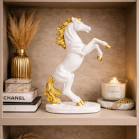 White Gold Rearing Horse Showpiece Decorative Home Statue