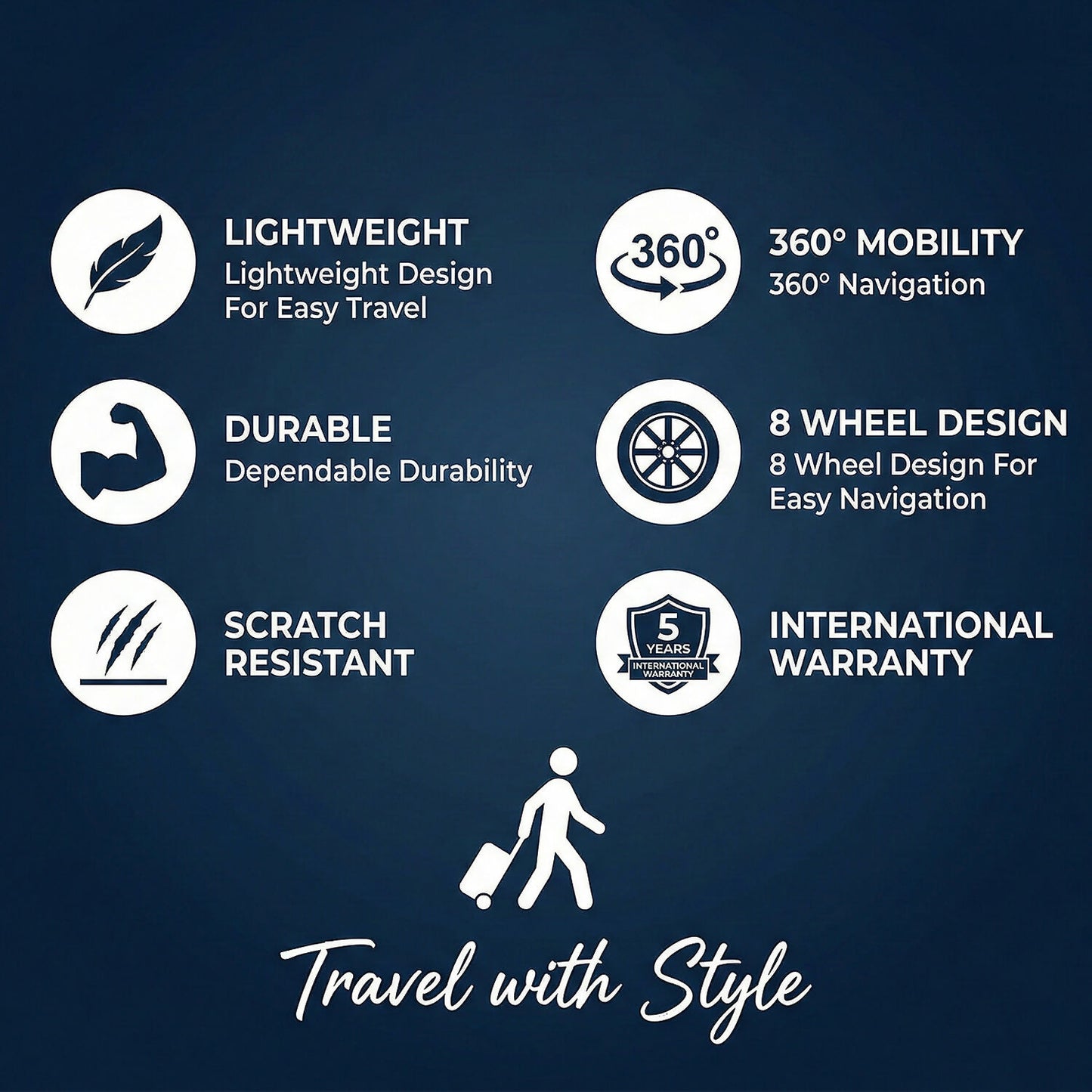 Grey Blue Hard Shell Cabin Trolley Suitcase with Telescopic Handle & 8 Wheels