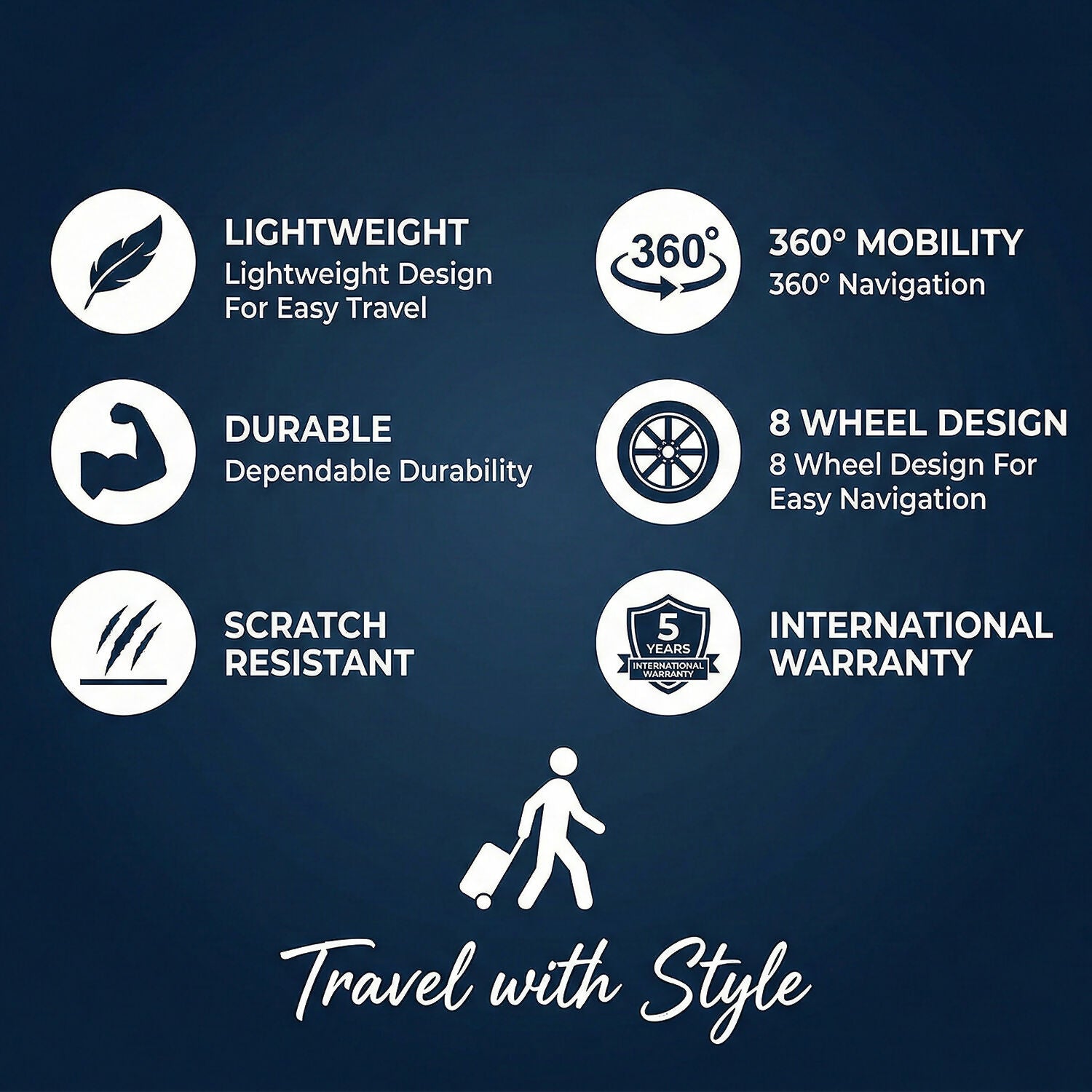 Grey Blue Hard Shell Cabin Trolley Suitcase with Telescopic Handle & 8 Wheels